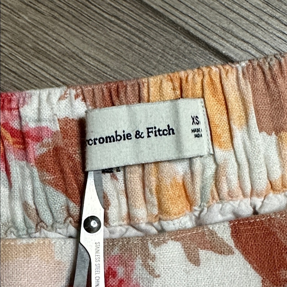 Abercrombie & Fitch High Rise Wide Leg Pleated Linen Floral Pants Orange Pink XS - Picture 8 of 14